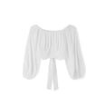 thumbnail image 3 of Gureui Women’s Crop Tops, Casual Solid Color Off Shoulder Long Sleeve Tie Knot Back Cutout Slim Fit Ruched Cropped T-Shirts for Spring, Fall, Summer, 3 of 9