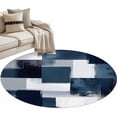 thumbnail image 2 of 4ft Round Rug, Navy Blue White Non-Skid Rubber Backing Large Area Rugs - Living Room Bedroom Home Office, Modern Abstract Art Oil Painting Geometric Indoor Floor Mat Carpets Washable Rug, 2 of 9