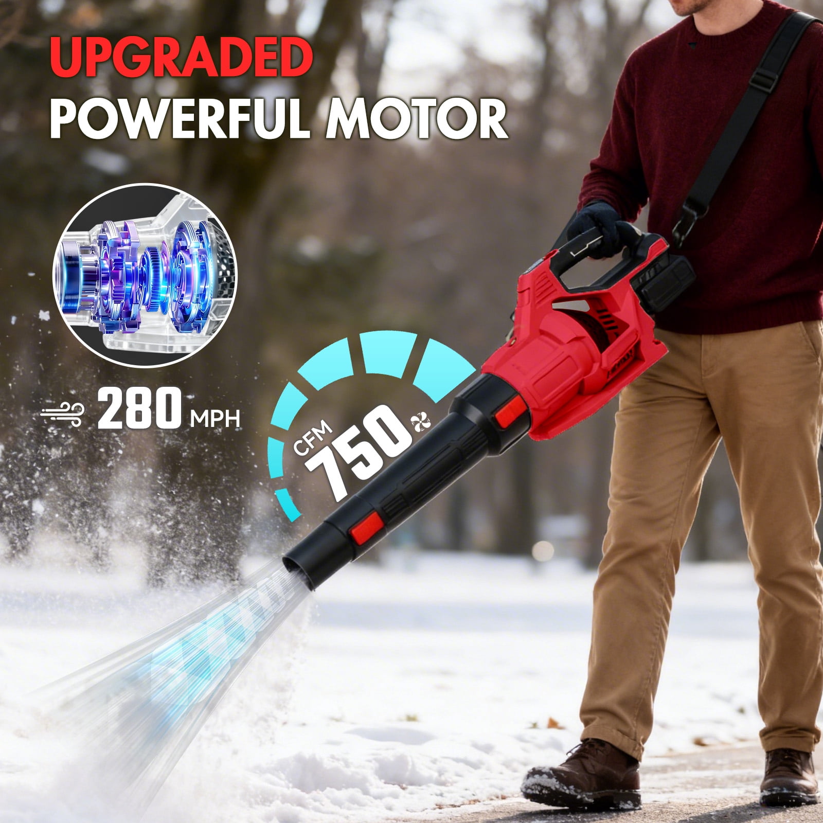 CATGOOD 21V Cordless Leaf Blower 750CFM 280MPH, 3 Speed Electric Leaf Blower with 2×4.0Ah Batteries and Rapid Charger for Lawn, Patio, Yard and Dust Cleaning