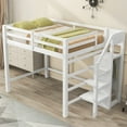 thumbnail image 3 of Full Size Loft Bed with Stairs, Wood Loft Beds Frame with Wardrobe and Hanging Rod, Full Bed with Under Bed torage for Teens Adults-White, 3 of 9
