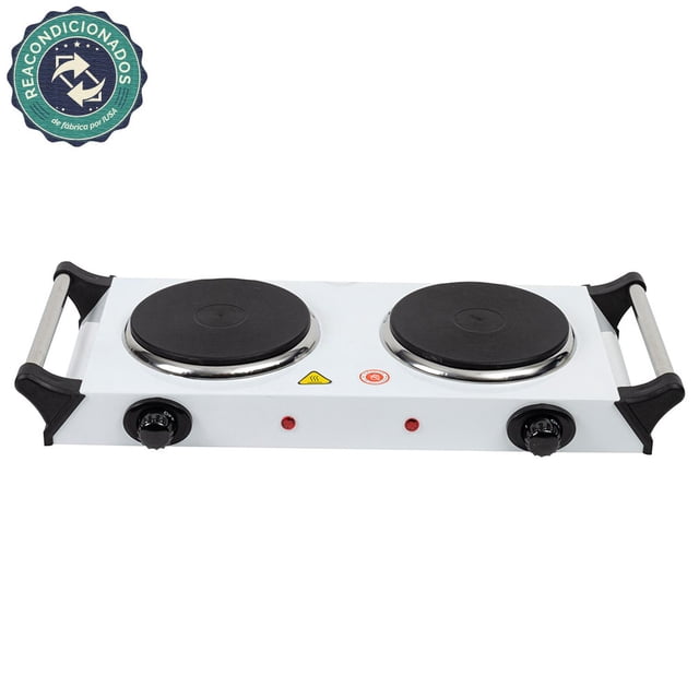 Parrilla Eléctrica 2 Quemadores de Disco con Asa IUSA Reacondicionado blanco