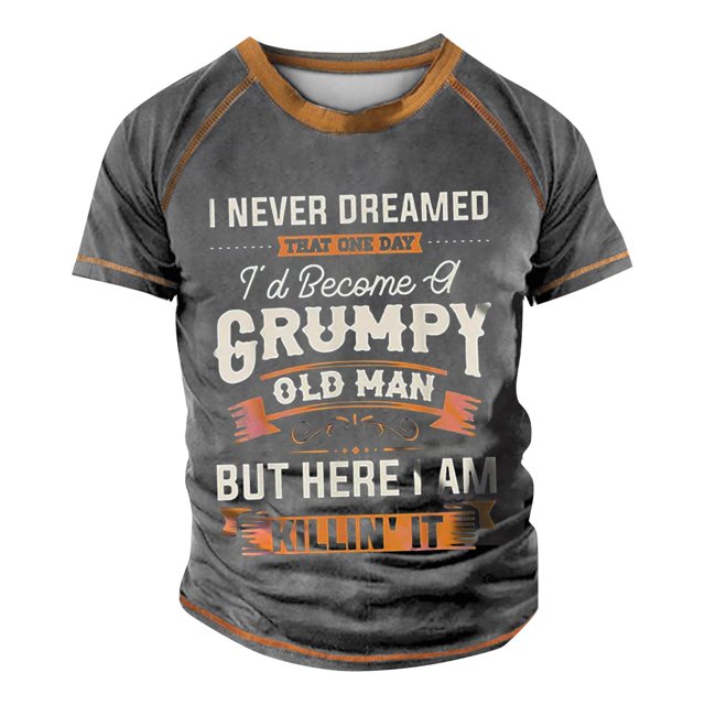 Men's Raglan T-shirt Retro Short Sleeve Round Neck Letter Printing Tops 5XL