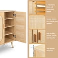 thumbnail image 5 of IVV 44.5"W Modern Shoe Storage Cabinet with 3 Rattan Doors and Adjustable Shelves, Natural Wood Accent Cabinet for Living Room, Bedroom, Hallway, or Kitchen, 5 of 9