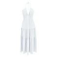 thumbnail image 6 of KHONTS Women's Deep V Neck Tie Knot Backless Halter Dress a Line Flowy Ruffle Maxi Dress White XL, 6 of 6