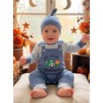 thumbnail image 6 of RUINIXCW Baby Boy Halloween Outfit Striped Crew Neck Long Sleeve Romper Pumpkin/Ghost Embroidery Overalls and Hat 3 Pcs Set, 6 of 9