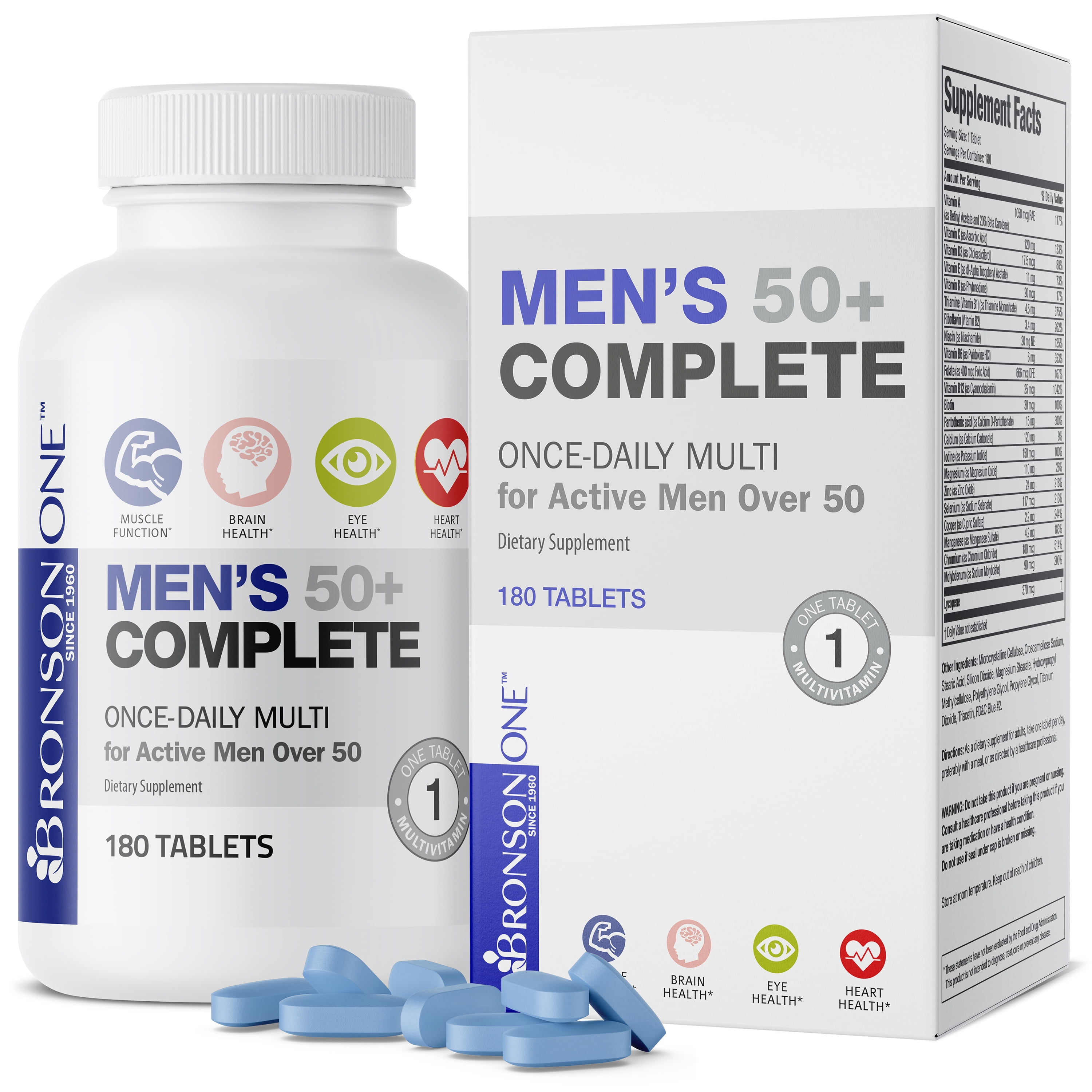 Bronson ONE Daily Men's 50+ Complete Multivitamin Multimineral, 180 Tablets
