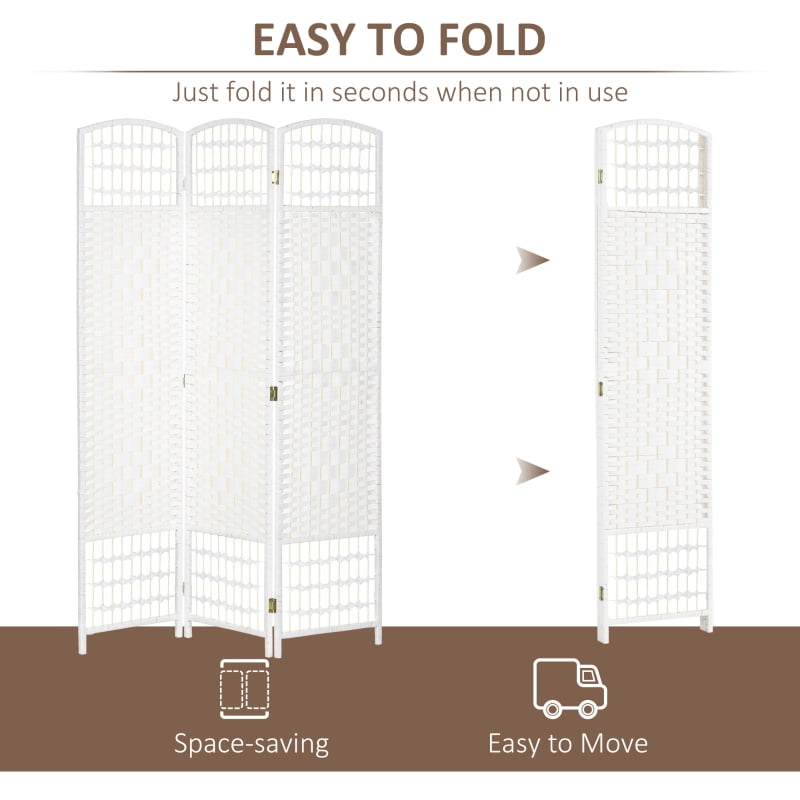 Alvantor 3-Panel Folding Privacy Screen with Hand-Woven Design, Freestanding Room Divider 47.2"x0.5”x66.9" White