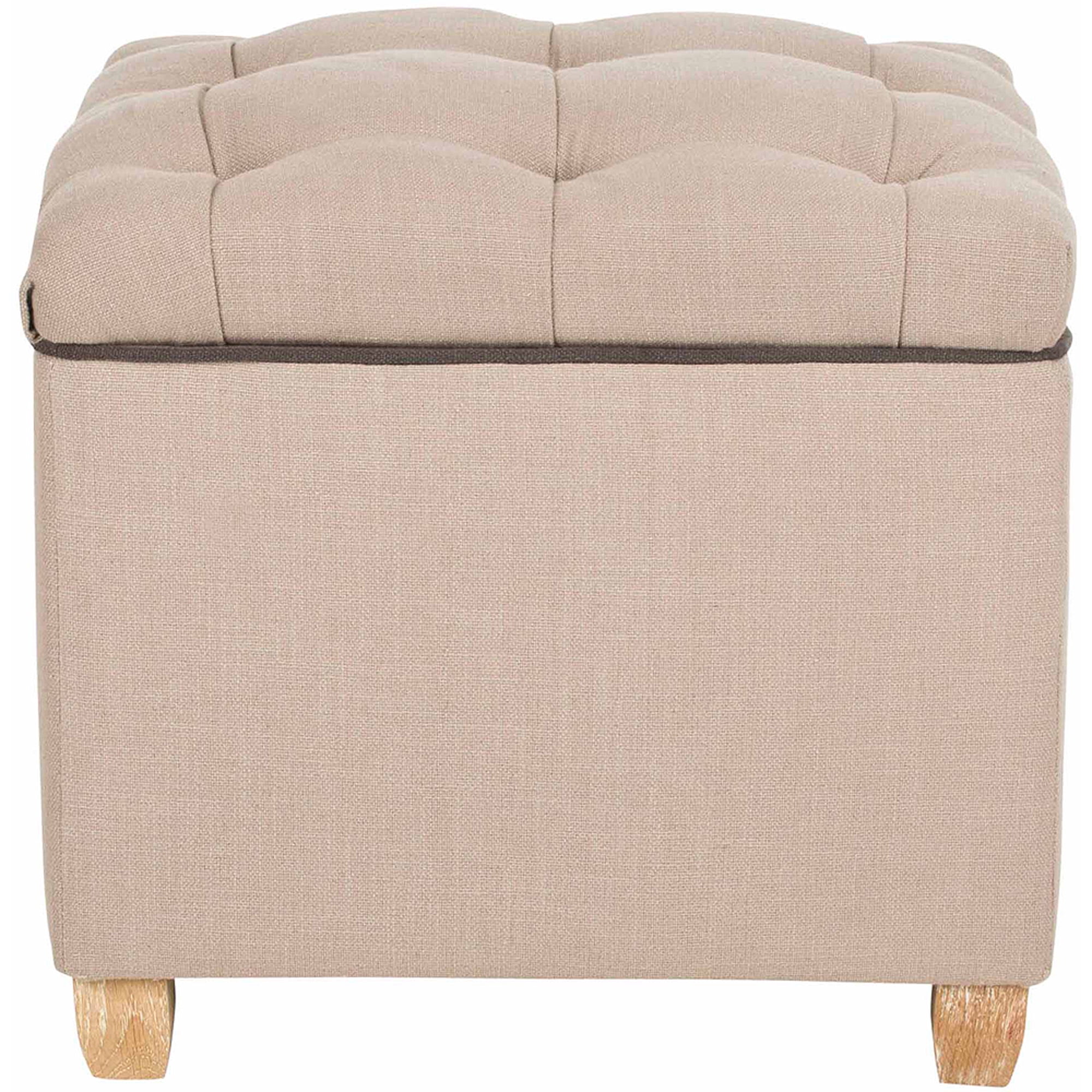 SAFAVIEH Joanie Rustic Glam Tufted Storage Ottoman, Beige
