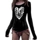thumbnail image 1 of Camiseta de manga larga de esqueleto de Halloween para mujer, diseño que brilla en la oscuridad con caja torácica y huesos de los brazos, perfecta para fiestas de disfraces, 1 of 5