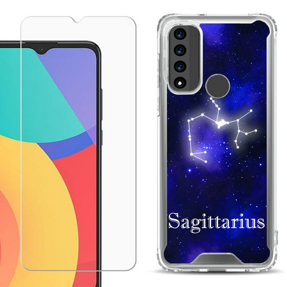 Shockproof Bumper Phone Case for TCL 20 XE, with Tempered Glass Screen Protector, by OneToughShield ® - Zodiac / Sagittarius