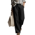 thumbnail image 2 of Levmjia Women Wide Leg Cotton Linen Pants High Waisted Elastic Waist Summer Casual Pure Color Loose Fit Breathable Lightweight Comfortable Pants For Women With Side Pockets, 2 of 6