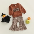 thumbnail image 2 of Toddler Baby Girl Halloween Clothes Long Sleeve Pumpkin Sweatshirt Tops Leopard Bell Bottom Pants Set Fall Winter Outfits, 2 of 8