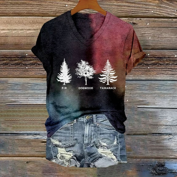 Women's Short Sleeve T-shirt Fir Short Sleeve V Neck Top For Women,Black Women's Short sleeve T-shirt S