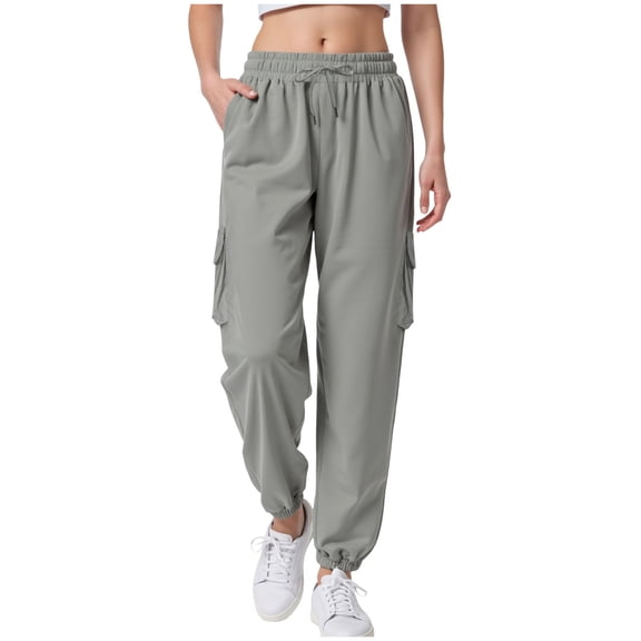 vigerkar Women's Cargo Pants Waterproof Joggers Hiking Pants for Womens Clothes (Light Gray, L)