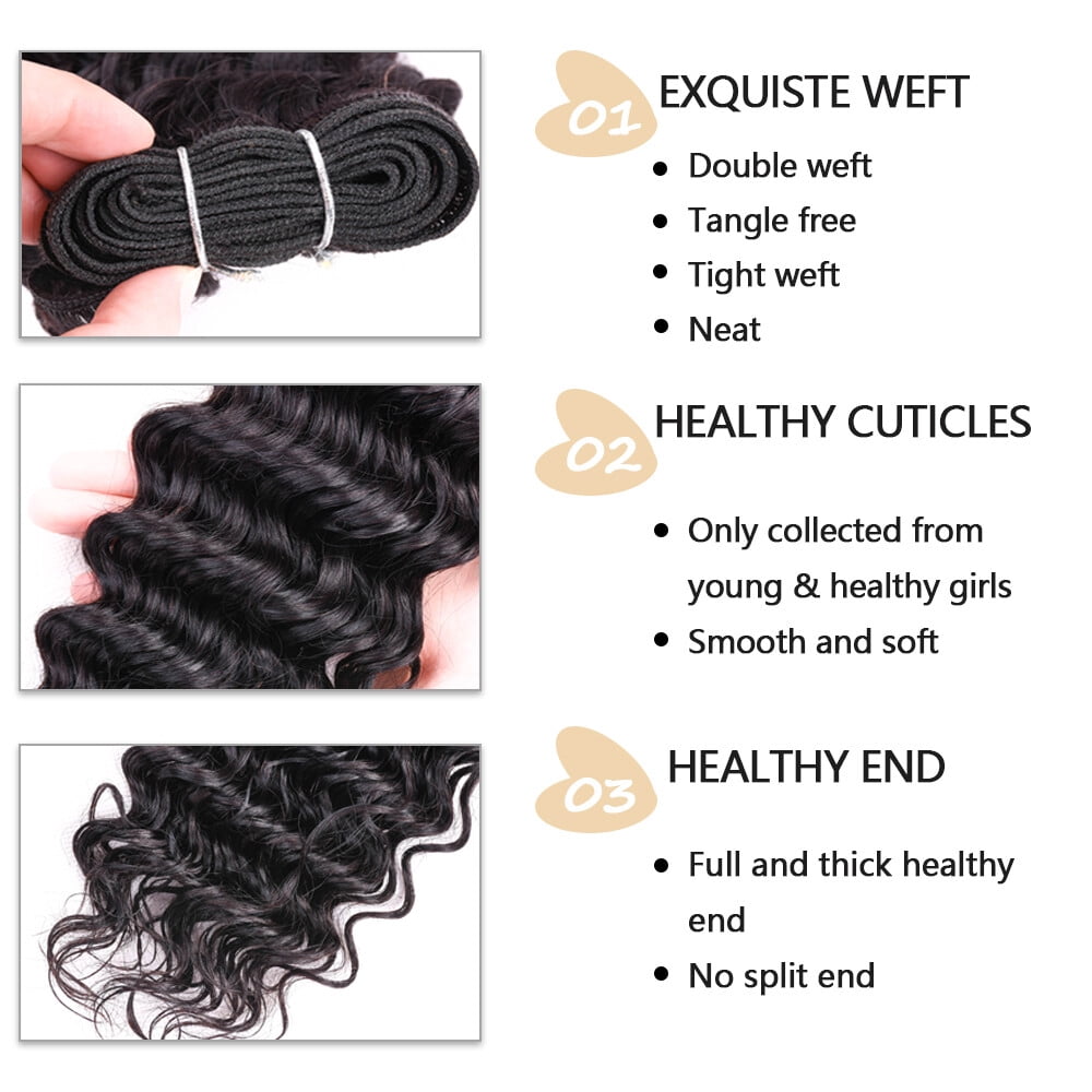 ChicRosa 3A-RIDP Deep Wave Curly Human Hair Bundles Natural Black