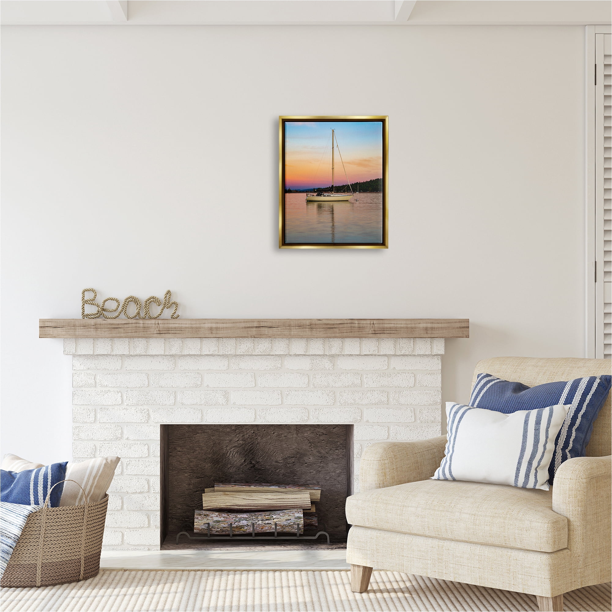 Stupell Industries Sunset Boat Photography Transportation Photography Gold Floater Framed Canvas Art Print Wall Art, 17 x 21