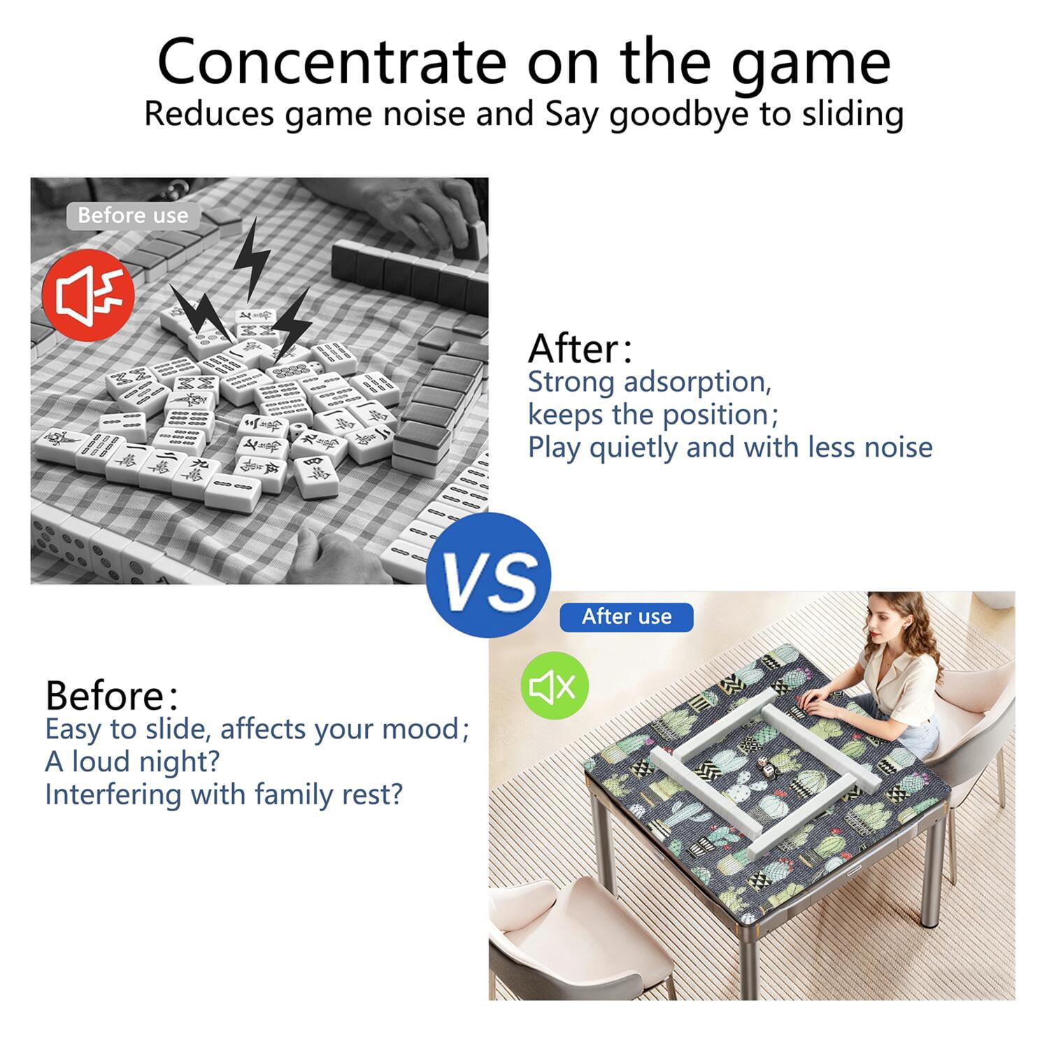 31.5 Inch Botanical Style Mahjong Mat Made of Rubber with Anti-Slip Non-Skid Backing and Noise Reduction Technology for Multi-Purpose Game Table Use