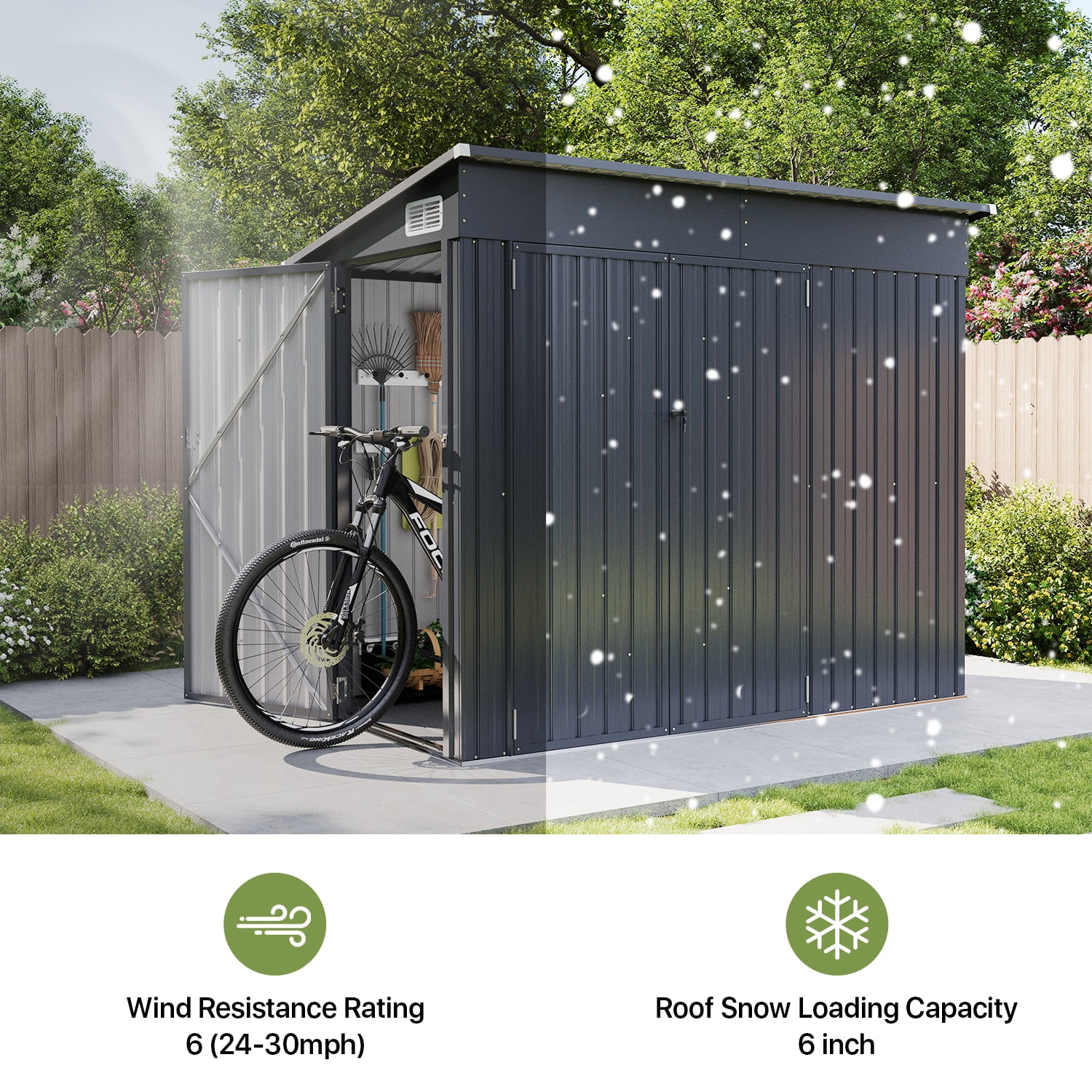 BaPiPro 8'x4' Lean-to Metal Storage Shed with Floor, Outdoor Lockable Shed with Triple Doors & Vents for Garden, Backyard, Patio - Black