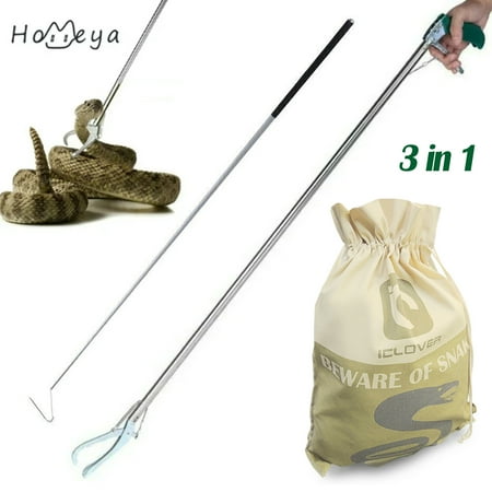 HOMEYA 47" Snake Tongs + 39" Snake Hook + Snake Bag Reptile Rattlesnakes Grabber Catcher Handling Tool Heavy Duty, Catch Snakes with Ease and Safety, 3 in 1 Home Collection Tool Set