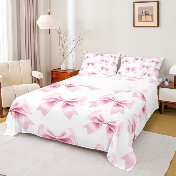 Feelyou Pink Kawaii Bowknot Queen Sheet Sets, Fairy Princess Style Bed Set, 4-Piece