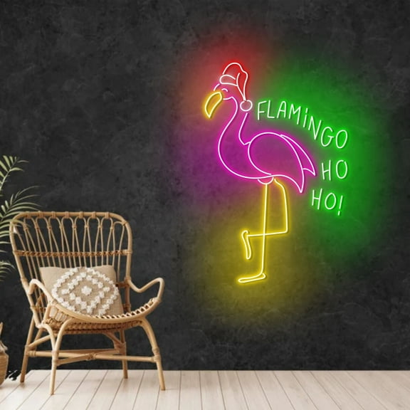 Craftnamesign Flamingo Hohoho Neon Light, Flamingo Wall Art, Christmas Sign Decor