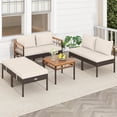 thumbnail image 4 of Costway 7 PCS Wicker Furniture Set with Ottomans Side Table Acacia Wood Tabletop Armrests Mix Brown + Off white, 4 of 10