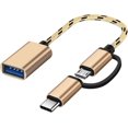 thumbnail image 1 of Gold CLAMP Adaptador USB C/Micro USB a USB, Convertidor Micro USB/USB-C a USB 3.0, Cable Adaptador OTG Compatible con MacBook, teléfonos Android y más, 1 of 5