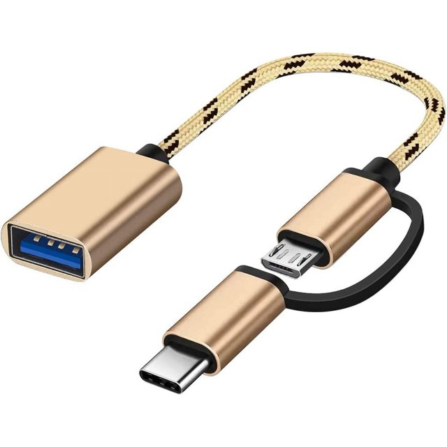 Gold CLAMP Adaptador USB C/Micro USB a USB, Convertidor Micro USB/USB-C a USB 3.0, Cable Adaptador OTG Compatible con MacBook, teléfonos Android y más