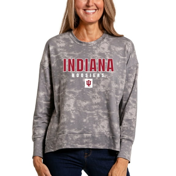 Women's  Gray Indiana Hoosiers Brandy Tie-Dye Long Sleeve Tri-Blend Pullover Top
