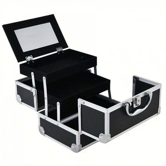 YFLXDMLYYSC Makeup Case, Portable Aluminum Alloy Organizer, Large Capacity With Mirror Professional Makeup Artist Portable Multi-Layer Small Tool Box