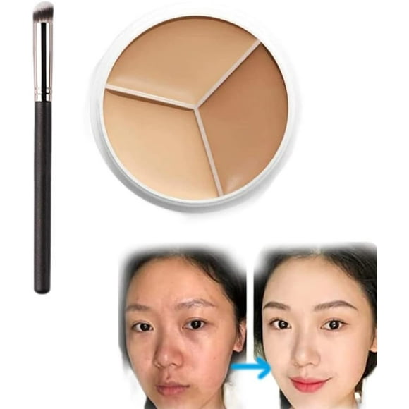 GHSDFBB Tri-color Concealer Palette of Covers Acne Marks Dark Circles, Tattoo Cover Up Makeup Waterproof, Concealer Full Coverage, Waterproof Palette Makeup with Concealer Brush (1PCS)