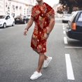 thumbnail image 2 of Vedolay Matching Short Sets Men's 2 Piece Outfits Casual Floral Print Shirts and Drawstring Waist Shorts,Black L, 2 of 3