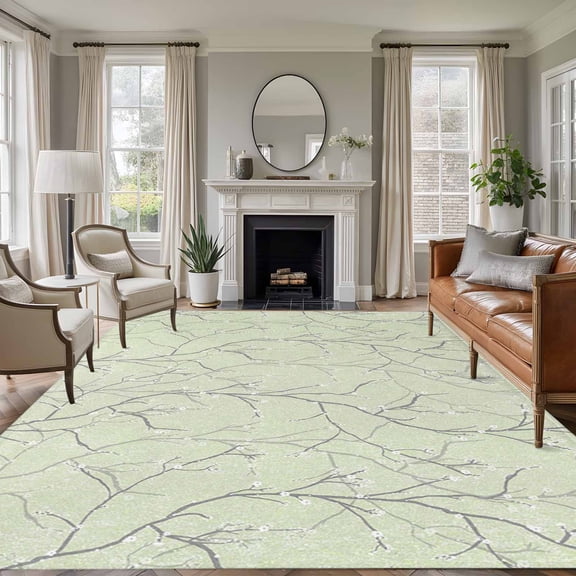 Sage Green Branches Area Rug 8x10 Washable Rug Non Slip Vintage Art Farmhouse Large Area Rug Soft Stainresistant Indoor Floor Carpet for Living Room Bedroom Home Office Dining Room Nursery