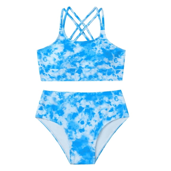 Kucnuzki 11 Years Big Girl Swimsuit 12 Years Tween Girls Bikini Set with Chest Pad Bathing Suit 2pcs Girls' Swimwear Blue
