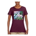 thumbnail image 2 of Unicorn Fanstasy Island Castle Animal Lover Female Graphic T-Shirt, Maroon, Small, 2 of 3