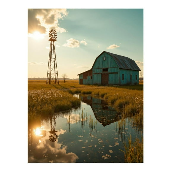 Diamond Art Kit for Adults, Rural Barn Sunset Reflection Sky Diamond Painting for Adults Beginners, DIY Diamond Art Painting Kits, 5D Diamond Painting Crafts for Home Decor 12x16 Frameless