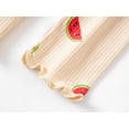 thumbnail image 4 of Beezizac Fall 2- Piece Beige Watermelon Pajamas for Toddler Little Girls Ribbed Jersey Long Sleeves & Pants PJ Set Size 6, 4 of 7