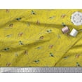 thumbnail image 2 of Soimoi Yellow Japan Crepe Satin Fabric Leaves & Flowerpecker Bird Print Fabric by Yard 44 Inch Wide, 2 of 3