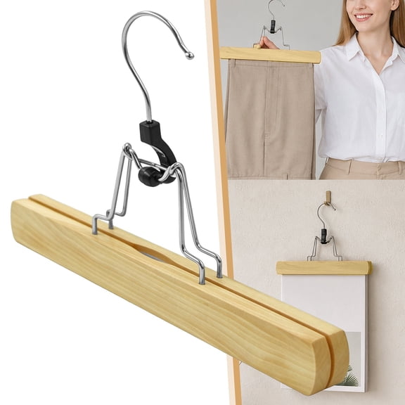 Solid Wood Pants Hanger with Clips, Non-Slip Skirt and Trouser Clamp Hanger for Closet Organization