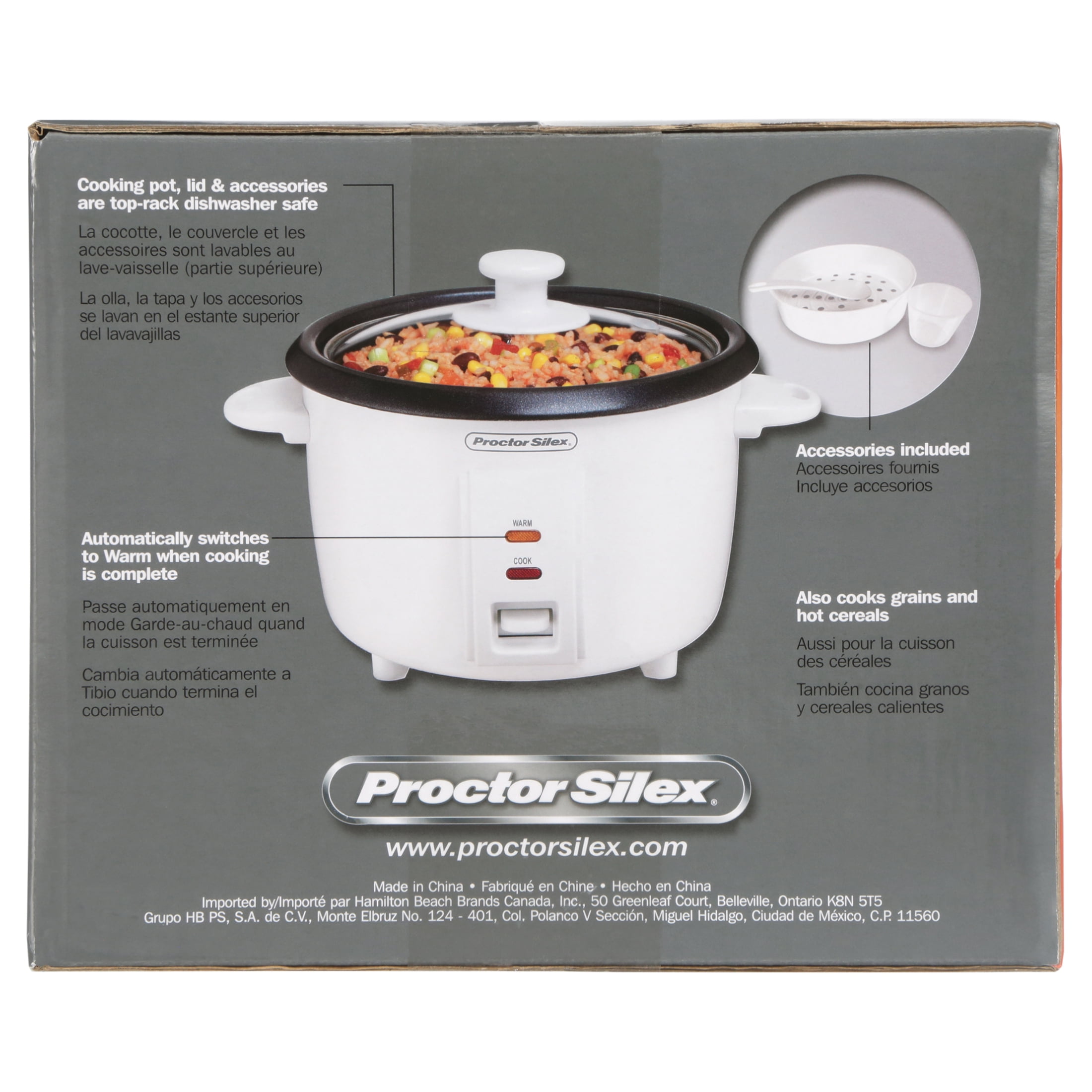Proctor Silex Rice Cooker & Food Steamer, 8 Cups Cooked (4 Cups Uncooked),  White (37534NR)