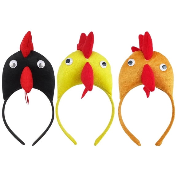 Vjnyvs 3 Pack Plush Rooster Headband Animal Hair Hoop Party Photo Prop