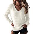 thumbnail image 2 of Dwellite Sweaters for Women Knit Long Sleeve V Neck Lightweight Casual Tops Fall Fashion Clothing Business Casual Outfits White M, 2 of 8