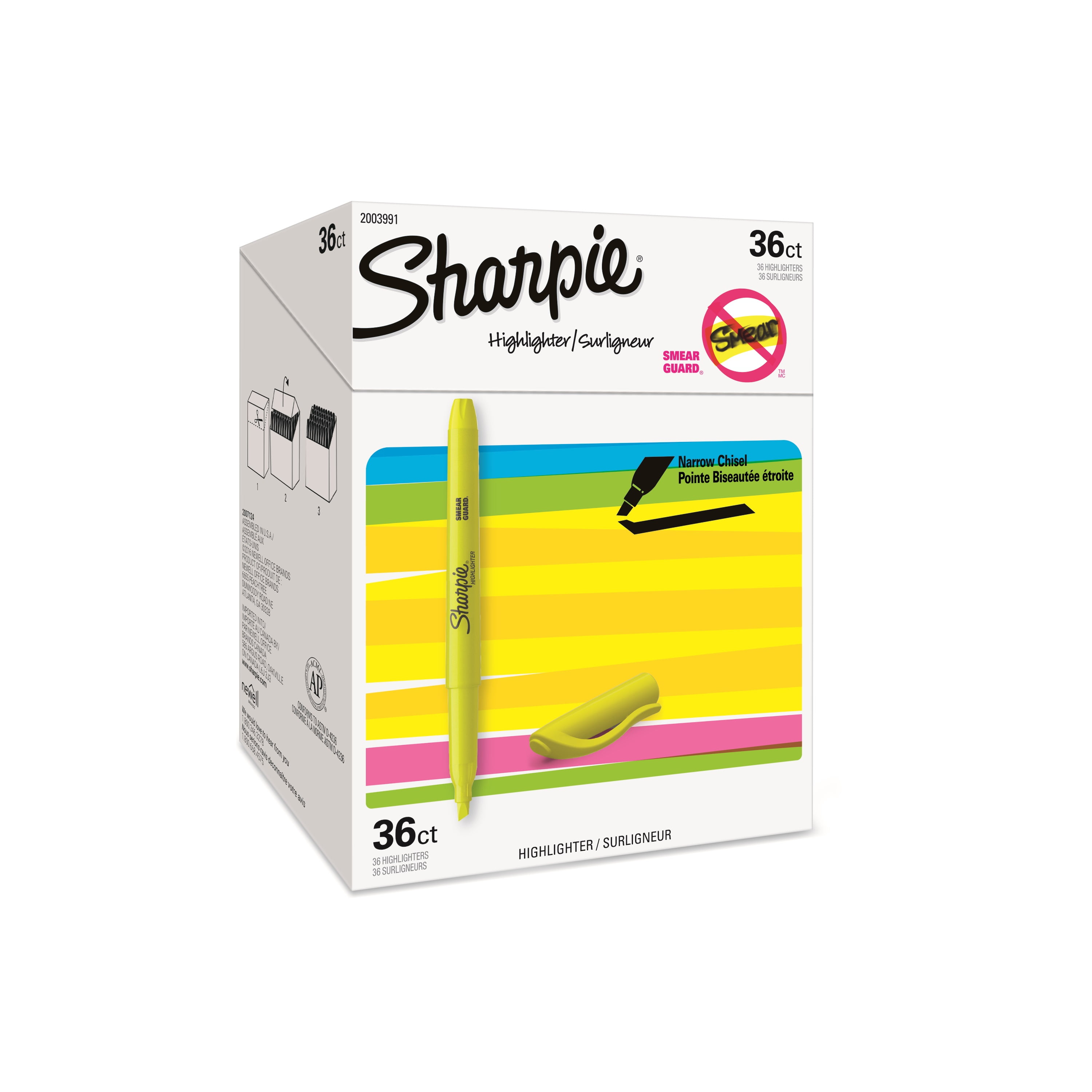 Sharpie Pocket Highlighters, Chisel Tip, Fluorescent Yellow, 36 Count
