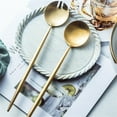 thumbnail image 5 of Scheam Gold Salad Spoon and Fork Set,Large Food Server Spoon Stainless Steel Salad Fork,Long Handle Kitchen Utensils,Pack of 2 Salad Tools,for Party Picnic Lunch 11.4 Inch, 5 of 7