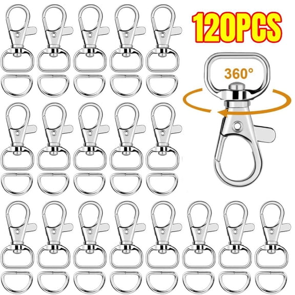 120 Pcs Keychain Clip Hooks with D Ring Include 60Pcs Swivel Snap Hooks Lanyard Clip and 60Pcs D Ring for Purse Hardware Sewing Projects