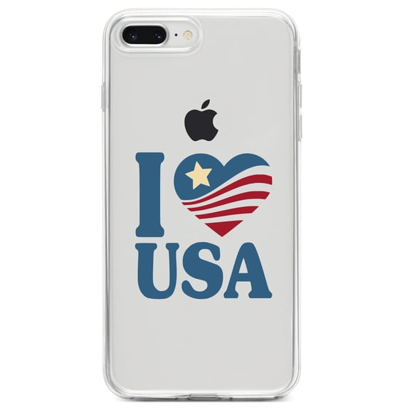 DistinctInk Clear Shockproof Hybrid Case for iPhone 7 PLUS / 8 PLUS (5.5" Screen) TPU Bumper Acrylic Back Tempered Glass Screen Protector - I Love USA Flag