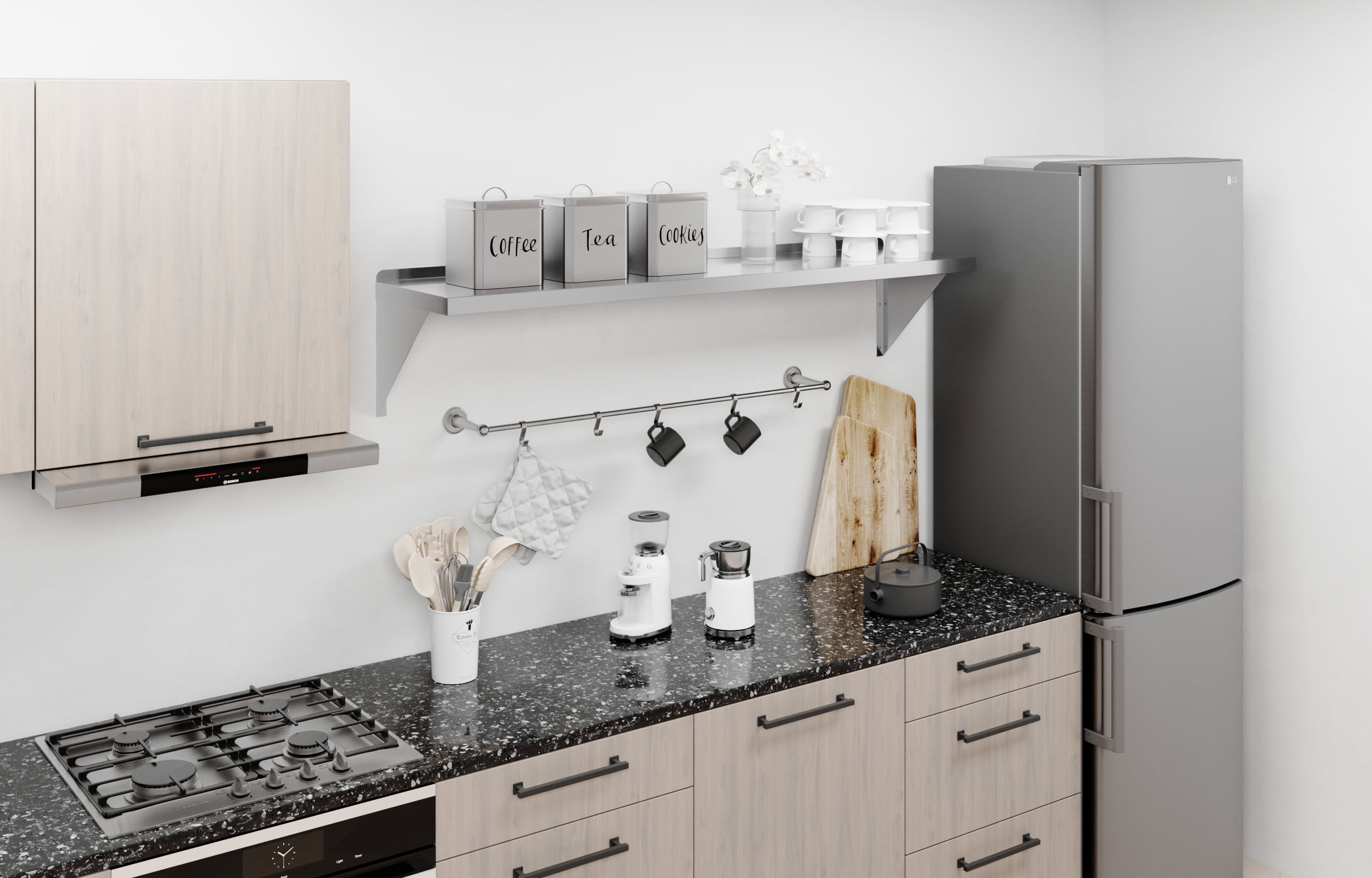 AmGood 14" Width x 60" Length | Stainless Steel Wall Shelf | Square Edge | Metal Shelving | Heavy Duty | Commercial Grade | Wall Mount | NSF Certified