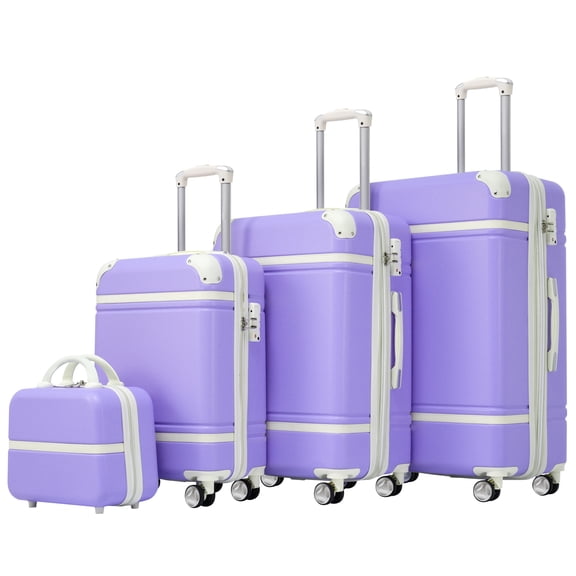 4 Piece ABS Hard Shell Luggage Sets with Cosmetic Case,Lightweight Suitcase with TSA Lock,Airline Certified Carry-on Luggage(20/24/28in),Purple
