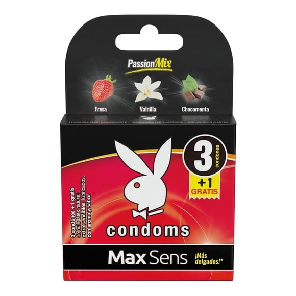 Condones Playboy Max Sens passion mix fresa vainilla y chocomenta 3 pzas