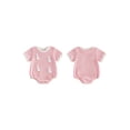 thumbnail image 2 of BemeyourBBs Nweborn Baby Girls Goose Duck Outfit Infant Baby Girl Summer Clothes Bubble Rompers Duck Embroidery Waffled Stripe Crew Neck Short Sleeve Bodysuits Jumpsuits, 2 of 9